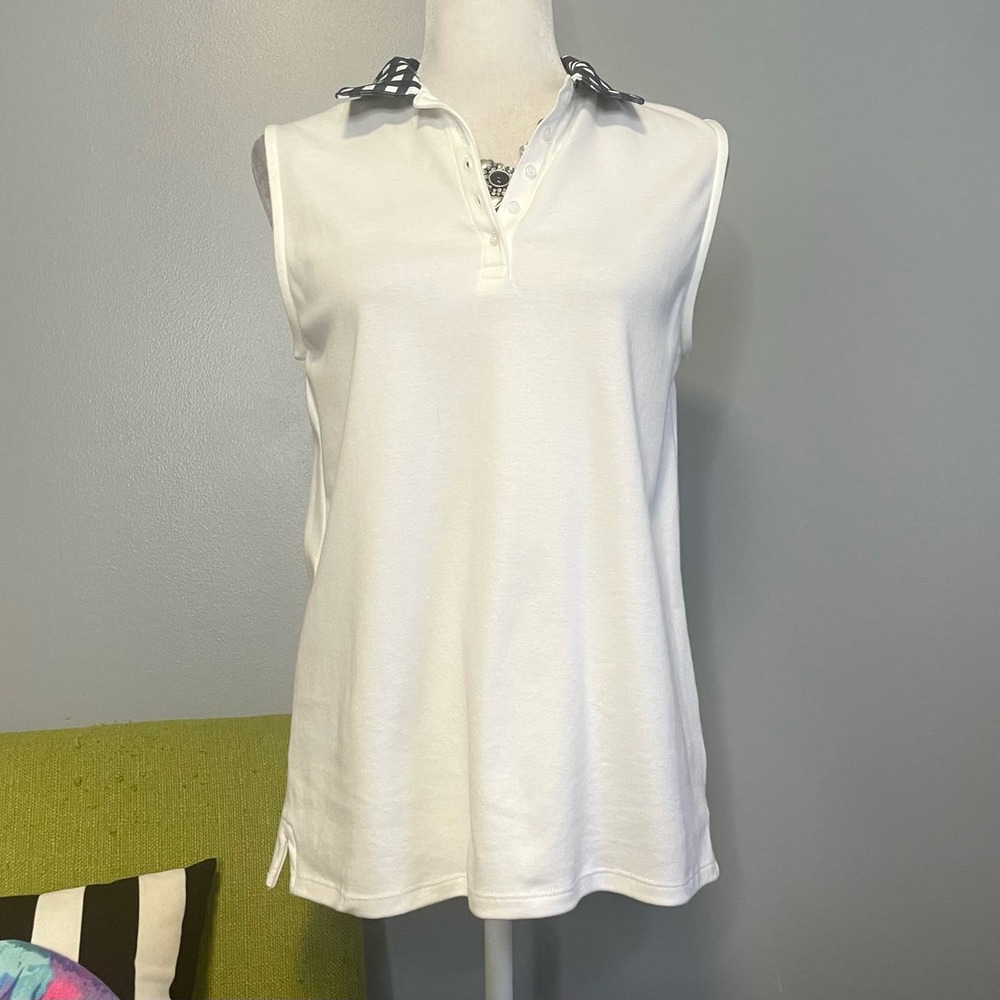 Draper James Lands End White Sleeveless Polo Shirt